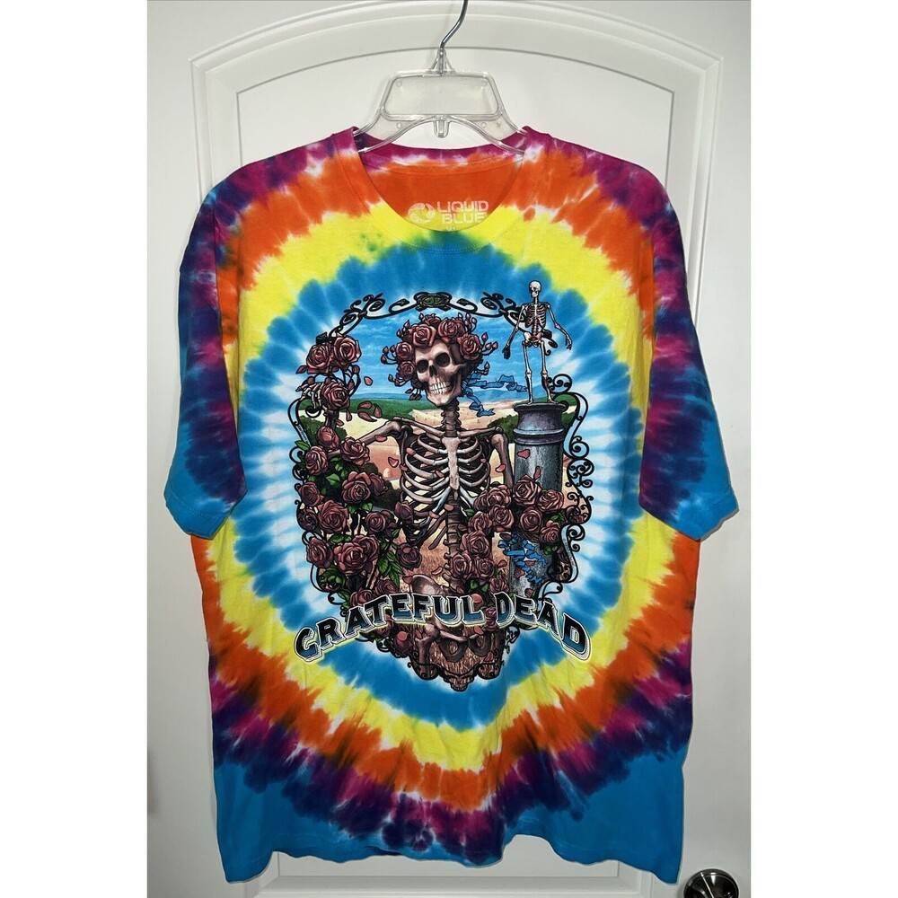 VTG 1998 Grateful Dead Tie Dye T-Shirt Liquid Blue Bertha Skeleton Roses, XL